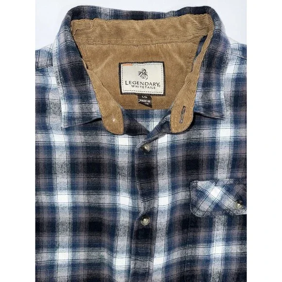 Legendary Whitetail Blue Plaid Flannel Shirt Mens Size Large Tall - Picture 2 of 10